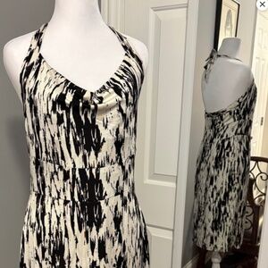 Ann Taylor Abstract Print Halter Dress with Drape Neck